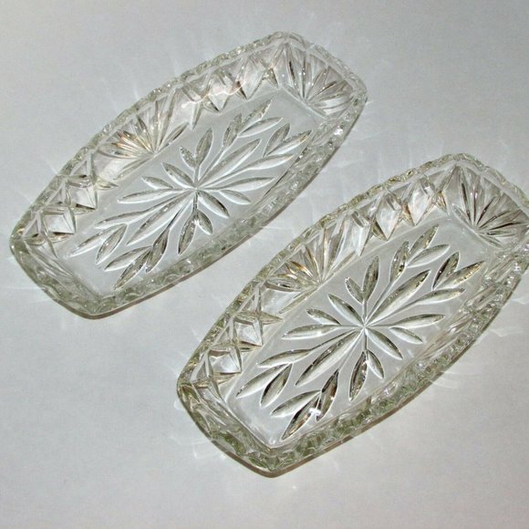 Hazel Atlas Prescut Glass 2 Vintage Celery Tray Pickle Relish Dish 9.5" - Picture 5 of 7